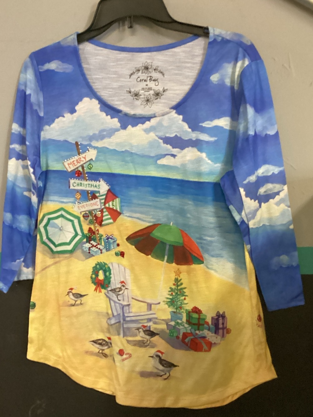 Coral Bay Blue, Yellow and Green Beach Holiday Short Sleeve Tee